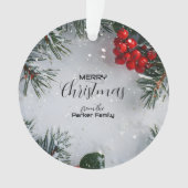Met sneeuw bedekte dennen, Holly Berries, niet-fot Ornament (voorkant)