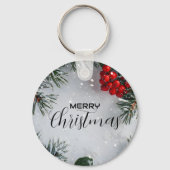 Met sneeuw bedekte dennen, Holly Berries, niet-fot Sleutelhanger (Voorkant)