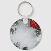 Met sneeuw bedekte dennen, Holly Berries, niet-fot Sleutelhanger (Achterkant)