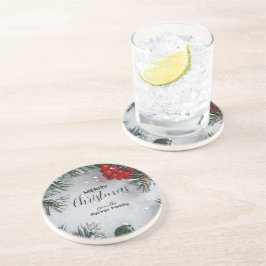 Met sneeuw bedekte dennen, Holly Berries, niet-fot Zandsteen Onderzetter