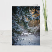 Met sneeuw bedekte grenentakken folie feestdagenkaart (Voorkant)