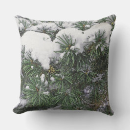 MET SNEEUW BEDEKTE GROENBLIJVENDE BOUGHS MET DENNE BUITENKUSSEN