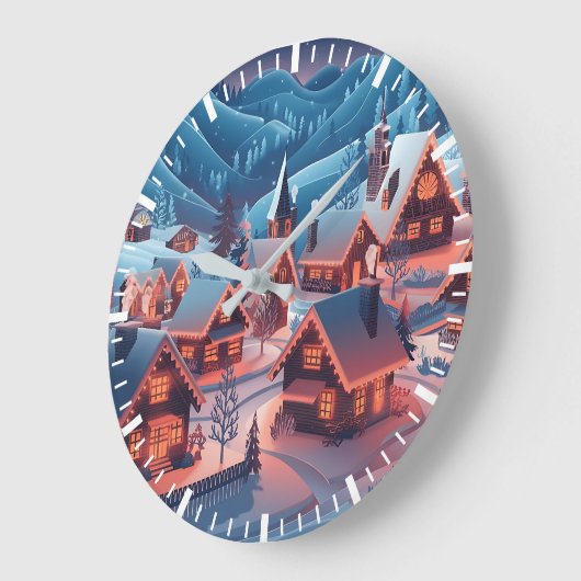 Met sneeuw bedekte huizen met kerstverlichting grote klok (Hoek)