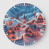 Met sneeuw bedekte huizen met kerstverlichting grote klok (Voorkant)