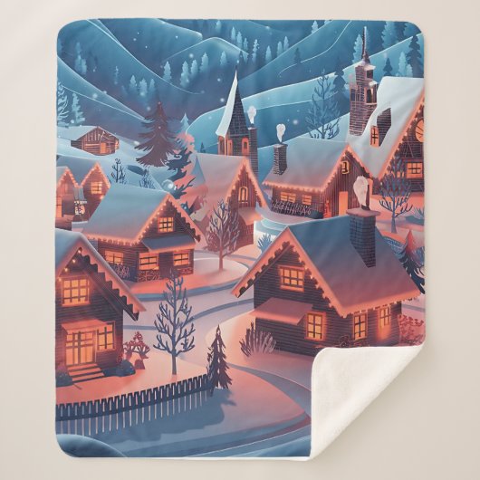 Met sneeuw bedekte huizen met kerstverlichting sherpa deken (Voorkant)