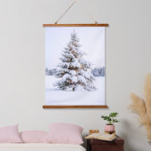 Met sneeuw bedekte kerstboom in het winterlandscha hangend wandkleed (Slaapkamer)