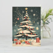 Met sneeuw bedekte kerstboom Ornamenten geschenkdo Feestdagenkaart (Staand voorkant)