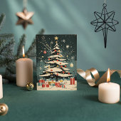 Met sneeuw bedekte kerstboom Ornamenten geschenkdo Feestdagenkaart