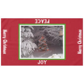 Met sneeuw bedekte kerstboomlichten rood groen gro tafelkleed (Voorkant (Horizontaal))