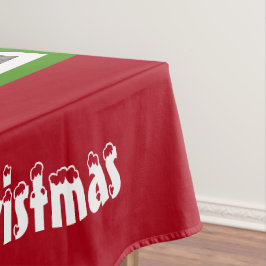 Met sneeuw bedekte kerstboomlichten rood groen kle tafelkleed