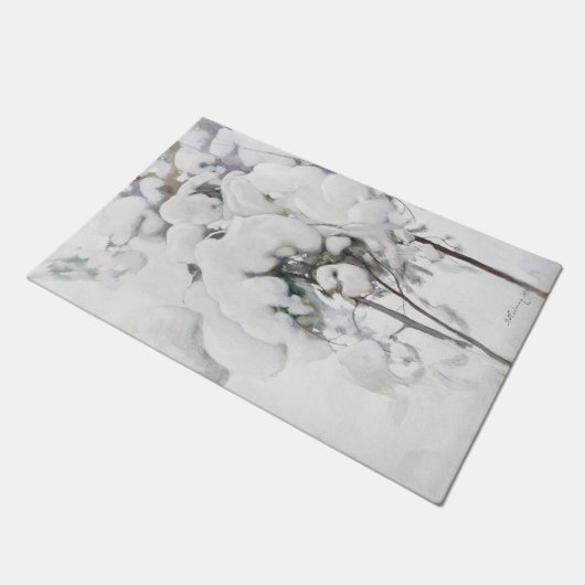 Met sneeuw bedekte pijnappels (van Pekka Halonen) Deurmat (Schuin)