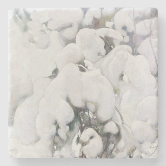 Met sneeuw bedekte pijnappels (van Pekka Halonen) Stenen Onderzetter (Voorkant)