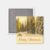 Met sneeuw bedekte pijnbomen bos Kerstmis foto's Magneet (Voorkant / Achterkant)