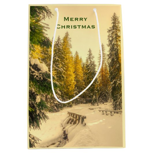 Met sneeuw bedekte pijnbomen bos Kerstmis foto's Medium Cadeauzakje (Voorkant)