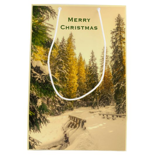 Met sneeuw bedekte pijnbomen bos Kerstmis foto's Medium Cadeauzakje (Achterkant)