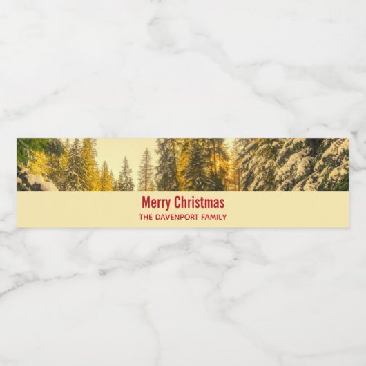 Met sneeuw bedekte pijnbomen bos Kerstmis foto's Waterfles Etiket (Enkel label)