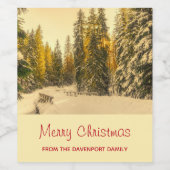 Met sneeuw bedekte pijnbomen bos Kerstmis foto's Wijn Etiket (Enkel label)