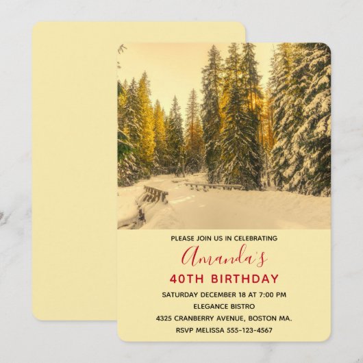 Met sneeuw bedekte pijnbomen Bot Foto van Birthday Kaart (Voorkant / Achterkant)