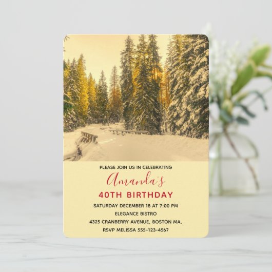 Met sneeuw bedekte pijnbomen Bot Foto van Birthday Kaart (Staand voorkant)