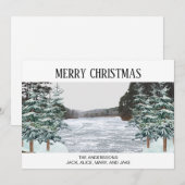 Met sneeuw bedekte pijnbomen Icy Lake Holiday Kaar Feestdagenkaart (Voorkant / Achterkant)