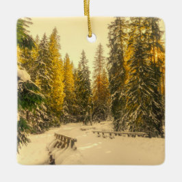 Met sneeuw bedekte pijnbomen Natuur Foto Keramisch Ornament