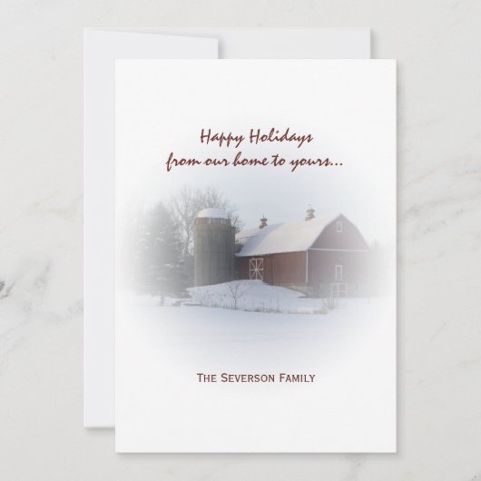 Met sneeuw bedekte rode Barn en Silo Prettige fees Feestdagenkaart (Voorkant)