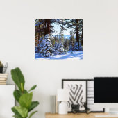 Met sneeuw bedekte rode dennenbomen in de High Sie Poster (Thuiskantoor)
