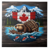 Met sneeuw bedekte toppen, Canadese bever, oceaan Tegeltje (Voorkant)