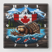 Met sneeuw bedekte toppen, Canadese bever, oceaan Vierkante Klok (Voorkant)