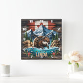 Met sneeuw bedekte toppen en Canadese bever Vierkante Klok (Huis)