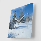 Met sneeuw beklede bomen, mooie wintersceen vierkante klok (Hoek)
