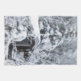 Met sneeuw beklede katoen in de tuinen theedoek