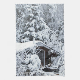 Met sneeuw beklede katoen in de tuinen theedoek