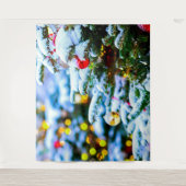 Met sneeuw beklede kerstboom in de openlucht wandkleed (Voorkant)