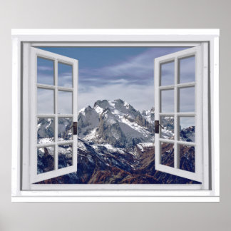 Met sneeuwgemak bekabelde bergen poster