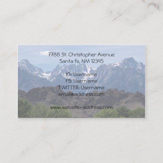 Met sneeuwgemap beklede bergen van de Lone Pine Visitekaartje (Achterkant)