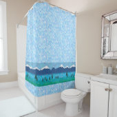 Met sneeuwtoppen afgetopte pieken bergmeer douchegordijn (In situ)