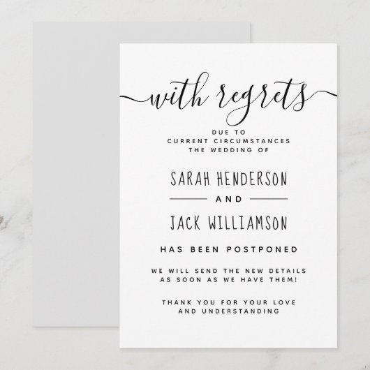 "Met spijt" B&W uitgestelde huwelijksaankondiging Kaart (Voorkant / Achterkant)