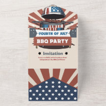 Met sterren bezaaide 4 juli BBQ drievoudige uitnod