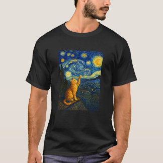 Met sterren bezaaide hemel met oranje lapjeskat Gr T-shirt