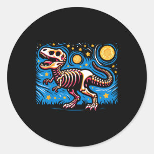 Met sterren bezaaide Nacht Skelet Dinosaurus T Rex Ronde Sticker