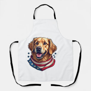 Met sterren bezaaide vintage Golden Retriever T-sh Schort