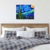 Met sterren verlichte nacht canvas afdruk (Insitu (Slaapkamer))