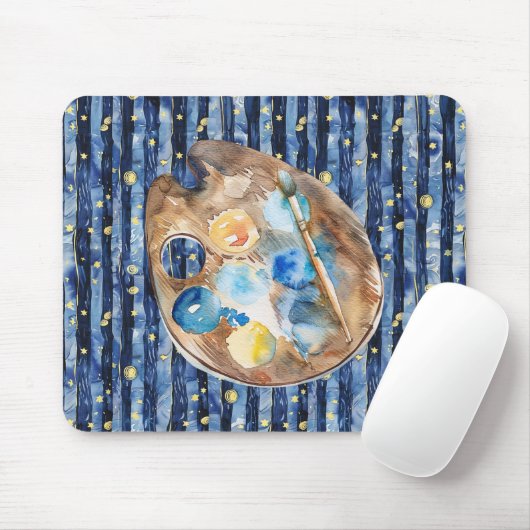 Met sterrenhemel blauw perzik geel schilderen muismat (Met muis)