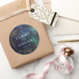 Met sterrenhemel Galaxy Bruiloft Ronde Sticker