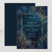 Met sterrenlicht Navy Goud Botanische Bruiloft Kaart (Voorkant / Achterkant)