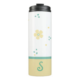 Met stippen en bloemen geborduurd thermokopje thermosbeker