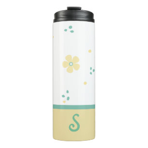 Met stippen en bloemen geborduurd thermokopje thermosbeker