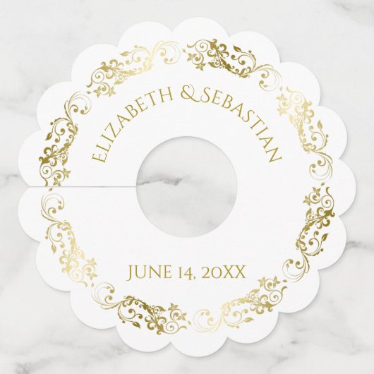 Met stroken Gouden Filigraan Elegant Eenvoudig Wijnglaslabel (Voorkant)