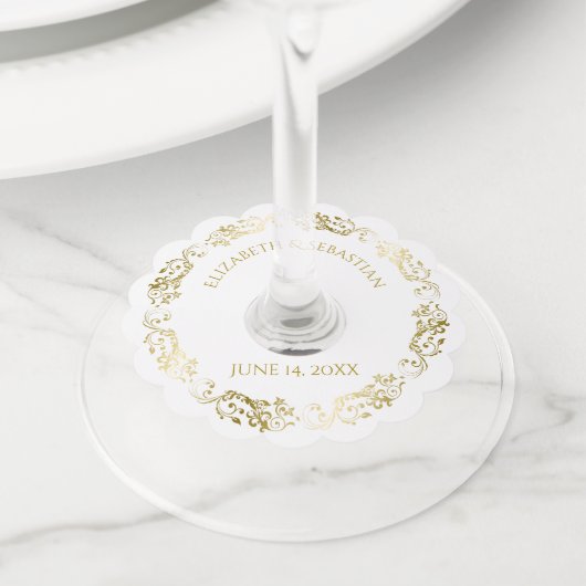 Met stroken Gouden Filigraan Elegant Eenvoudig Wijnglaslabel (Dichtbij)